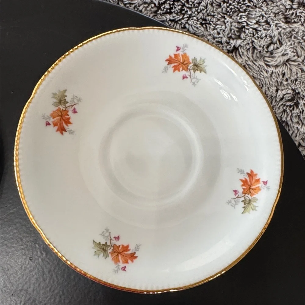 Winterling Bovaria Germany Autumn Leaves Set of 4 Saucers 6” Gold Trim Porcelain